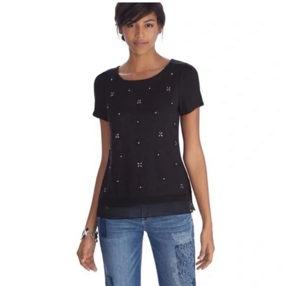 White House Black Market Black Embellished Blouse
